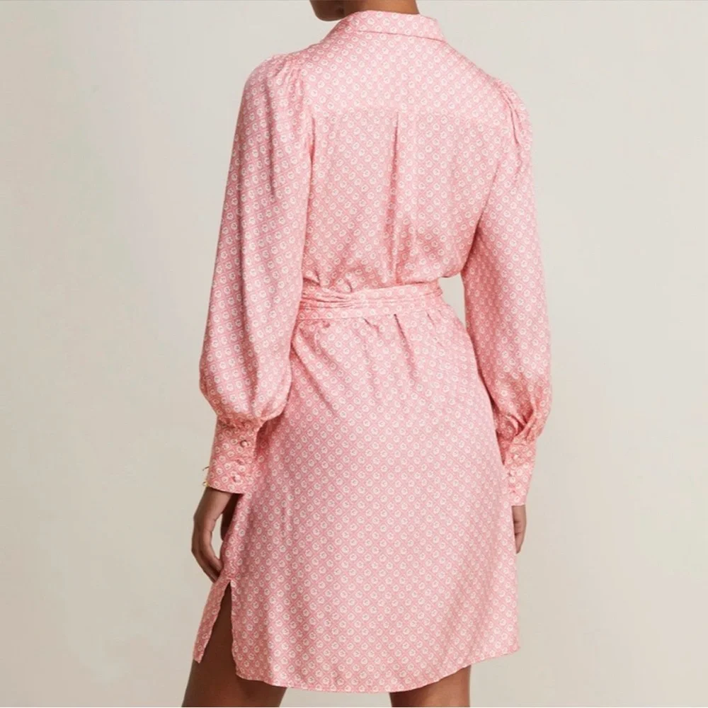 Vineyard Vines Pink Long Sleeve Shirt Dress Size M Button Down Tie Waist - Picture 2 of 3
